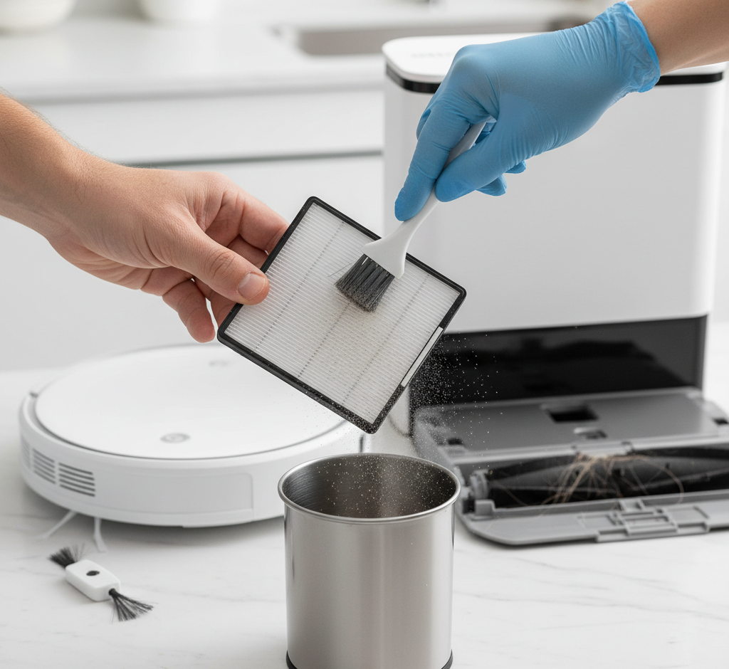 a robotic vacuum cleaner cleaning