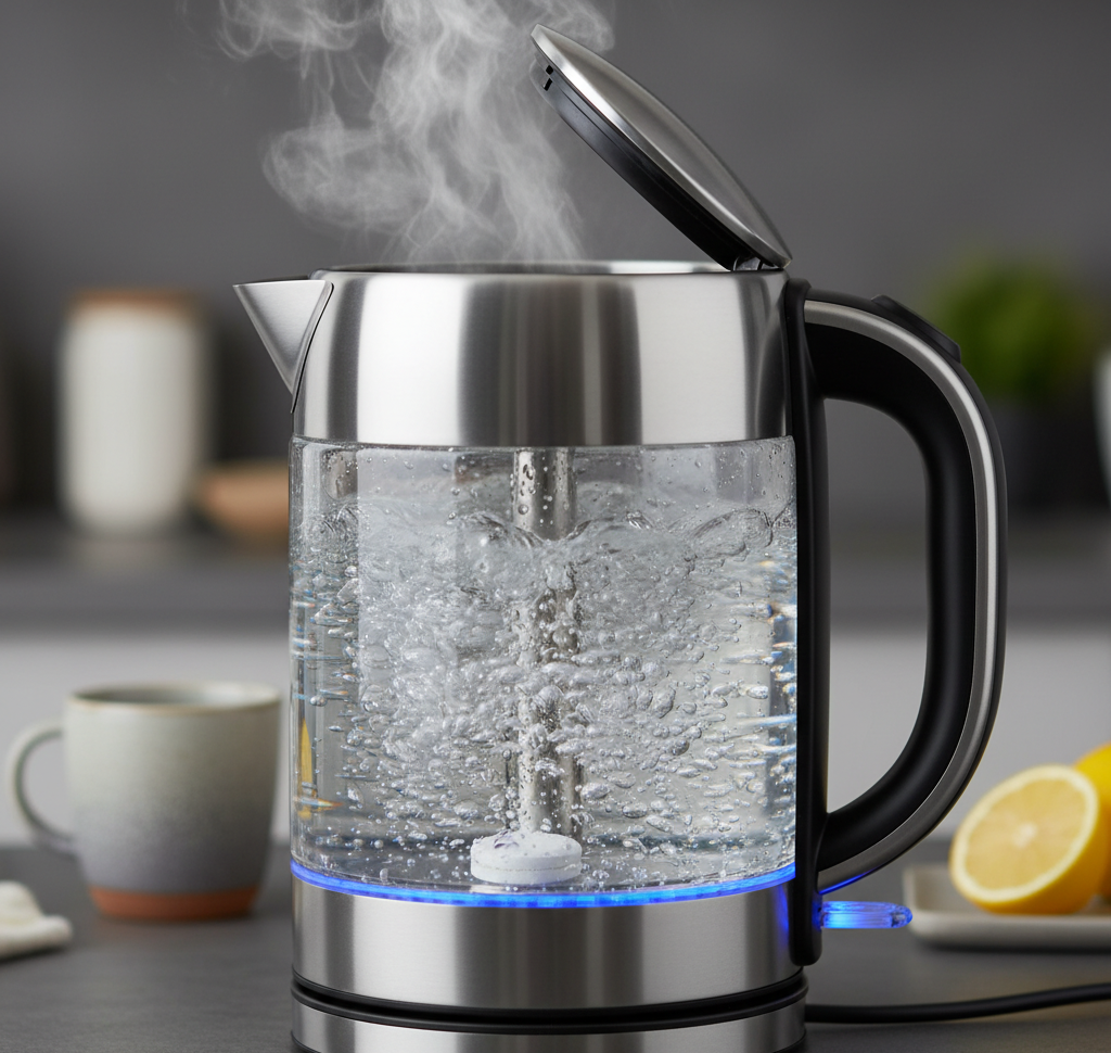 boiling water in the kettle to clean it