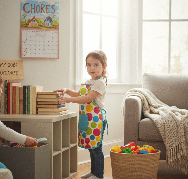 child with a sense of responsibility and organizing the house