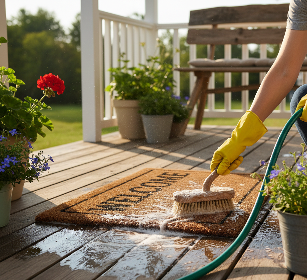 cleaning a doormat
