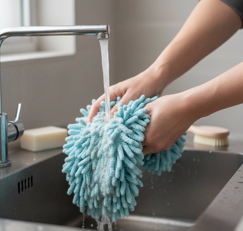 cleaning a duster
