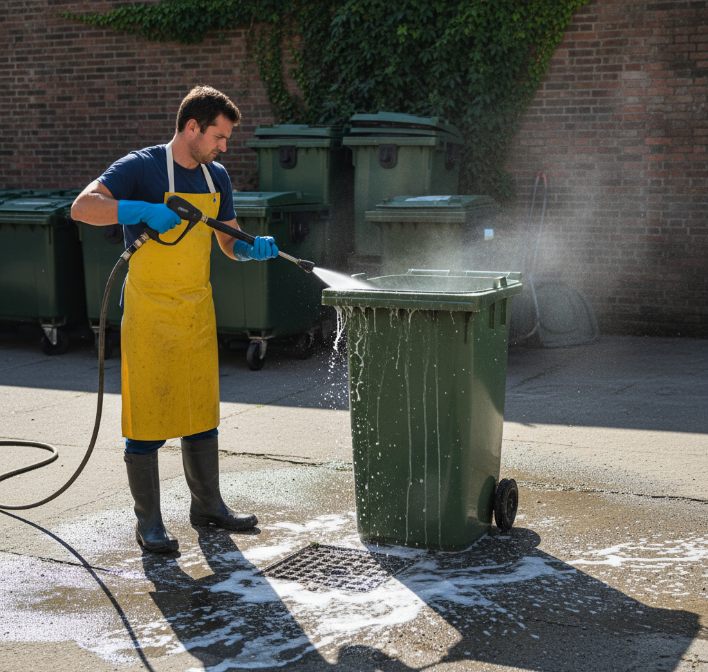 cleaning a garbage bin