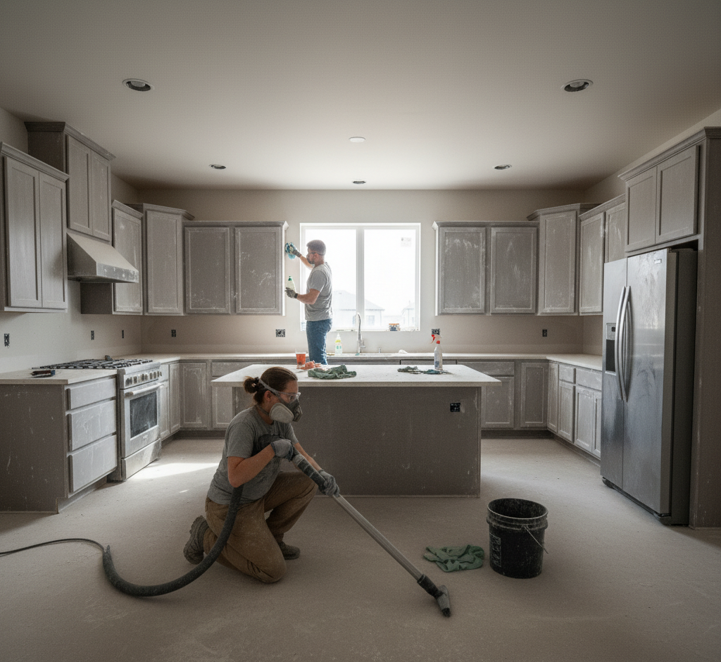 cleaning professionals cleaning the kitchen after construction