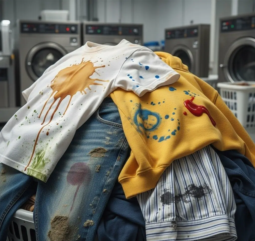 clothes with various types of stains