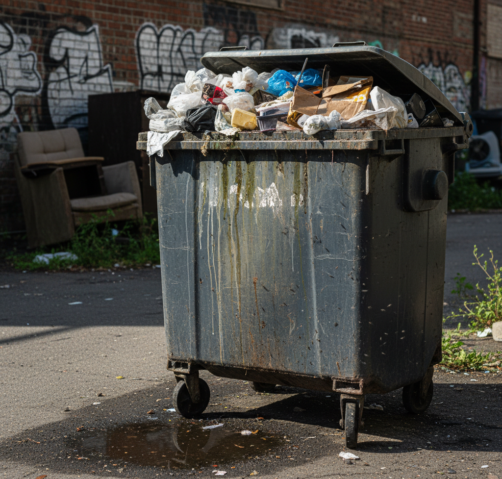 dirty garbage bin
