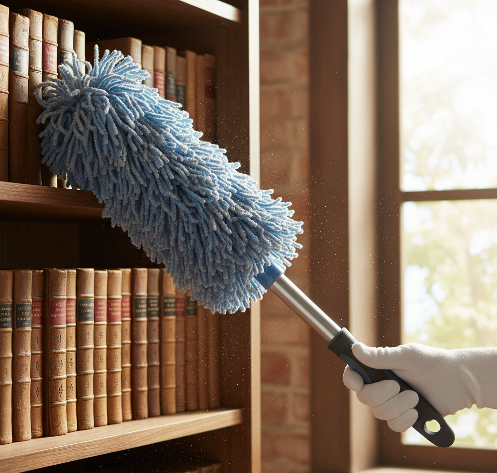 duster on books