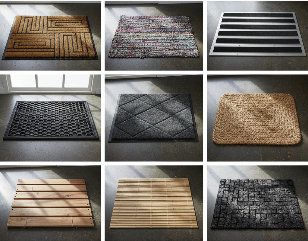 various types of doormats made of different materials