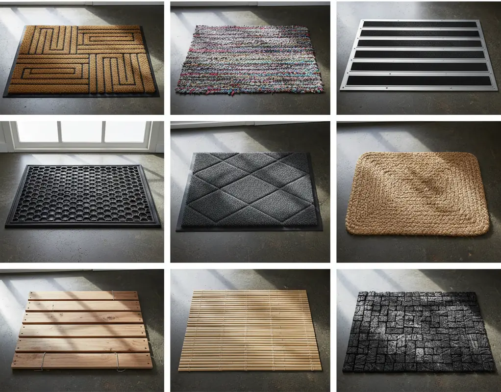 various types of doormats made of different materials