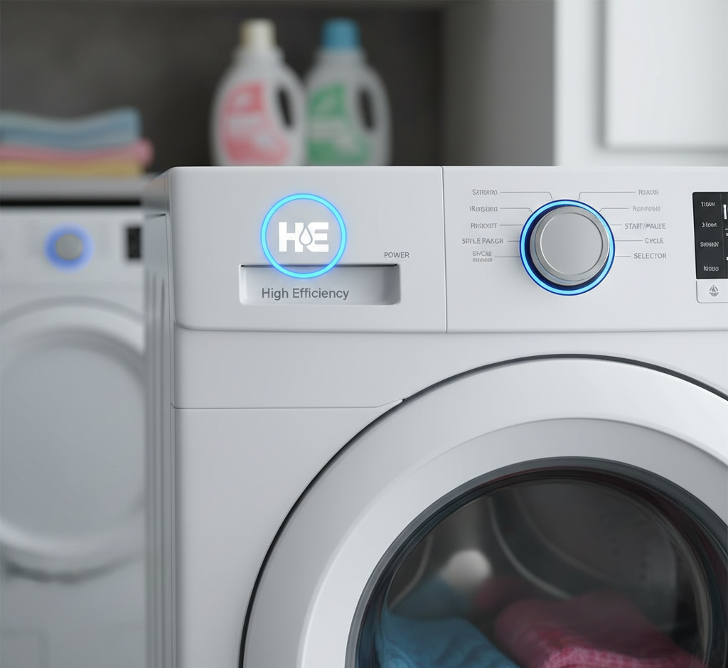 HE symbol on a washing machine