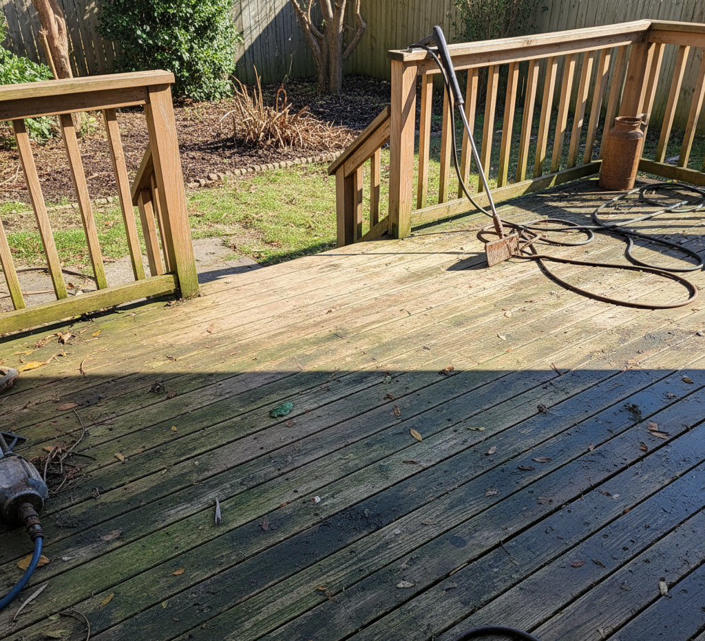a deck in need of cleaning