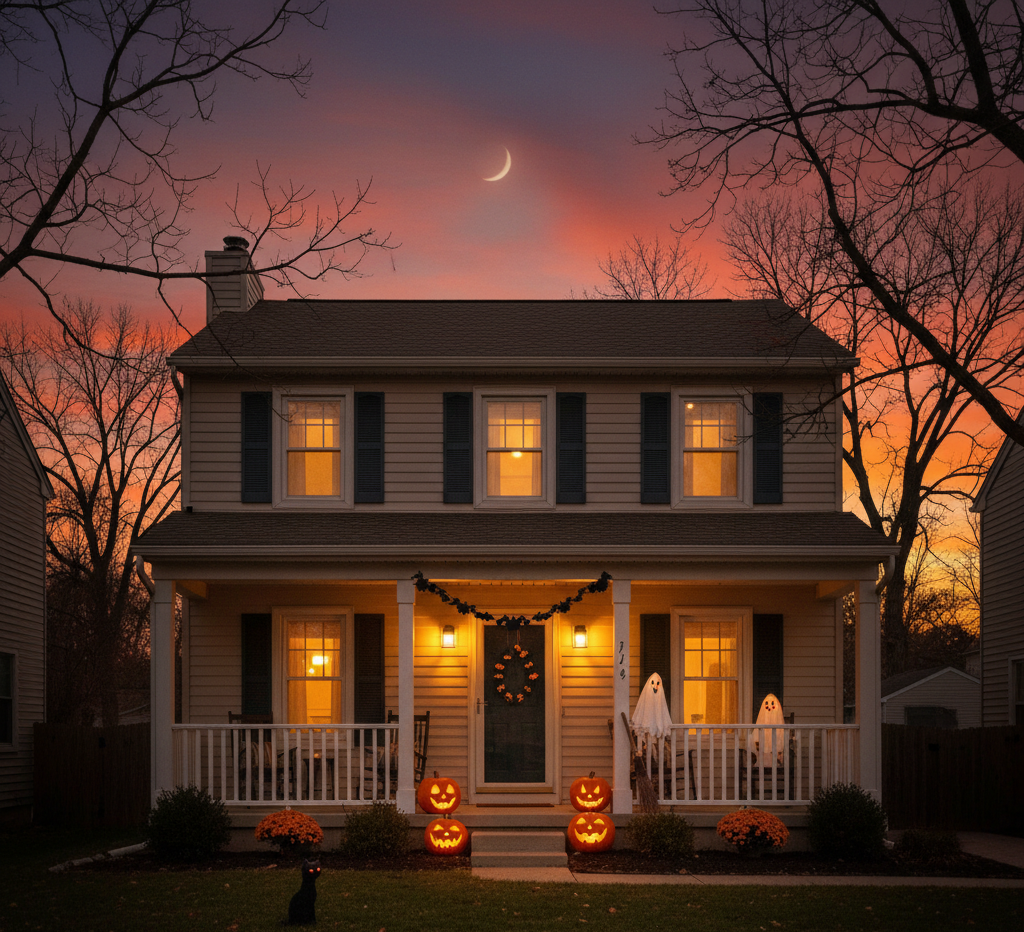 a house with few Halloween decorations