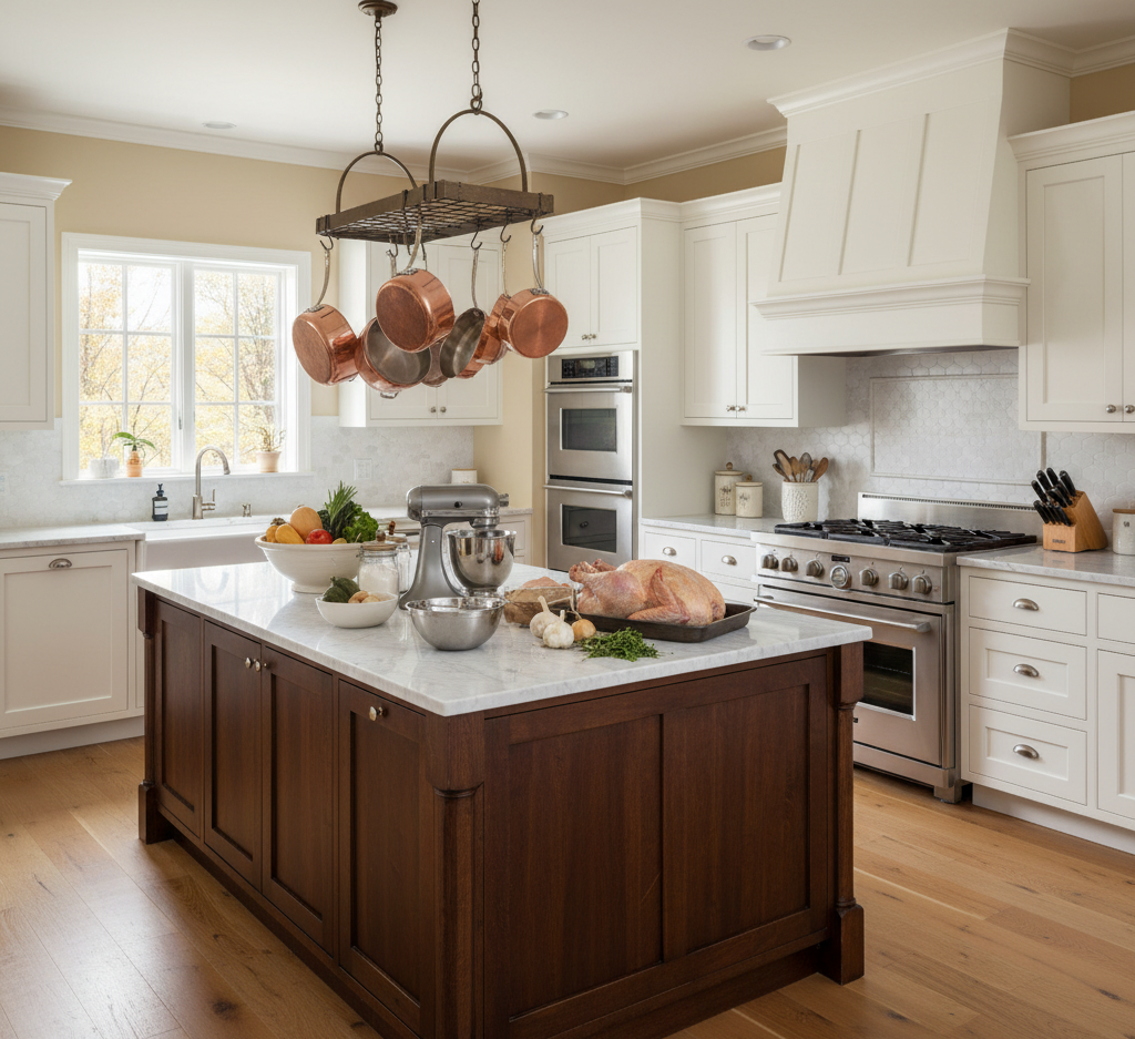 clean kitchen ready to be used on Thanksgiving Day
