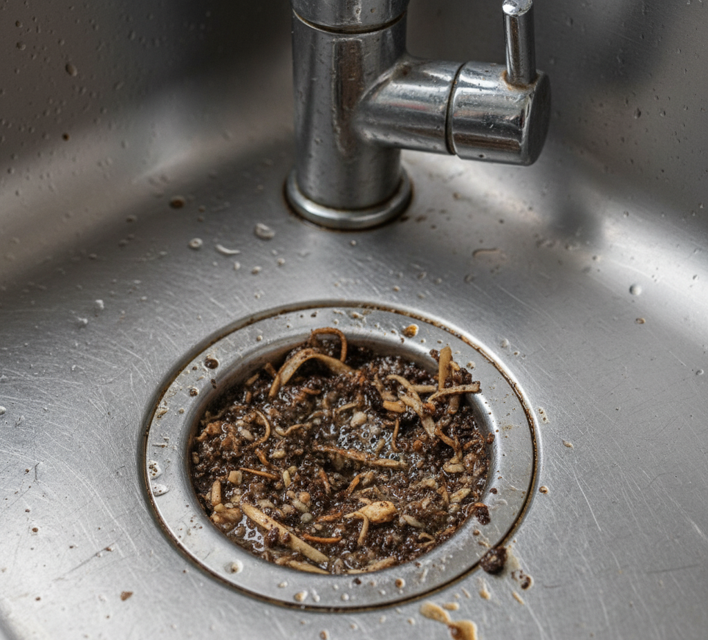 clogged drain in a kitchen