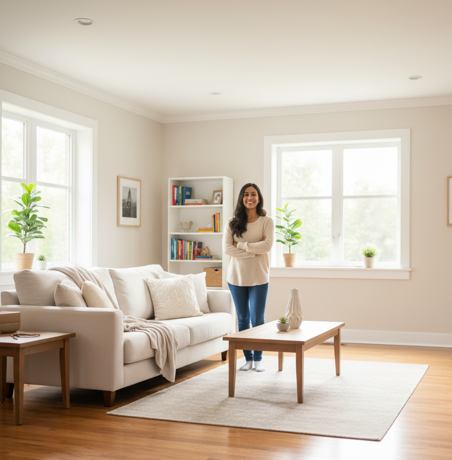 happy woman with her clean house gift