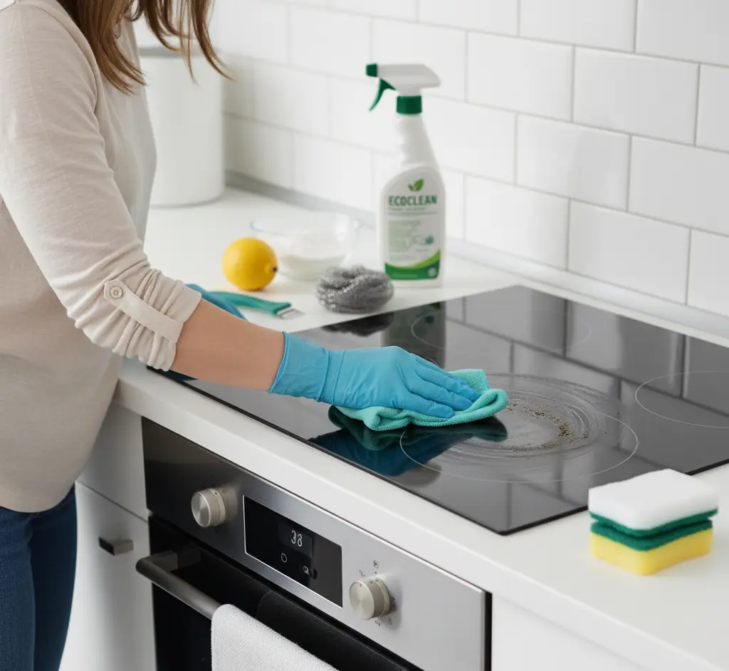 woman cleaning on her Glass Top Stove