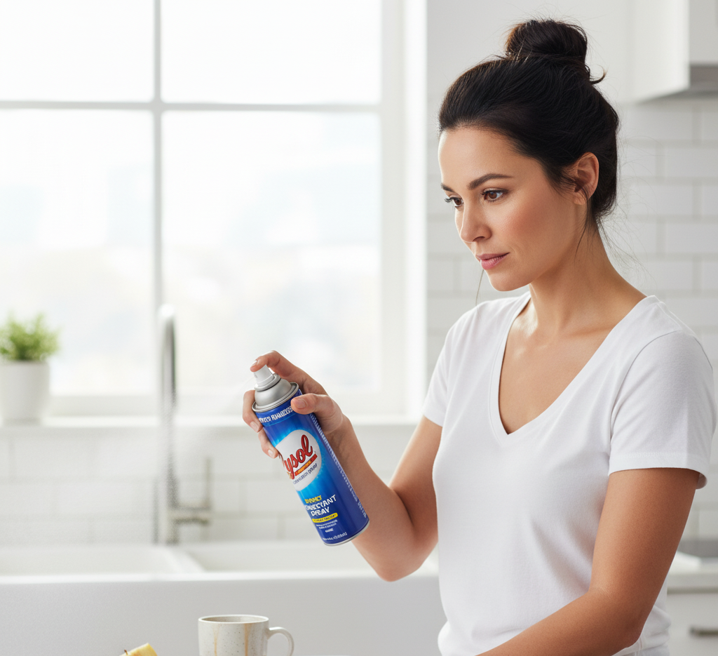 woman using lysol spray
