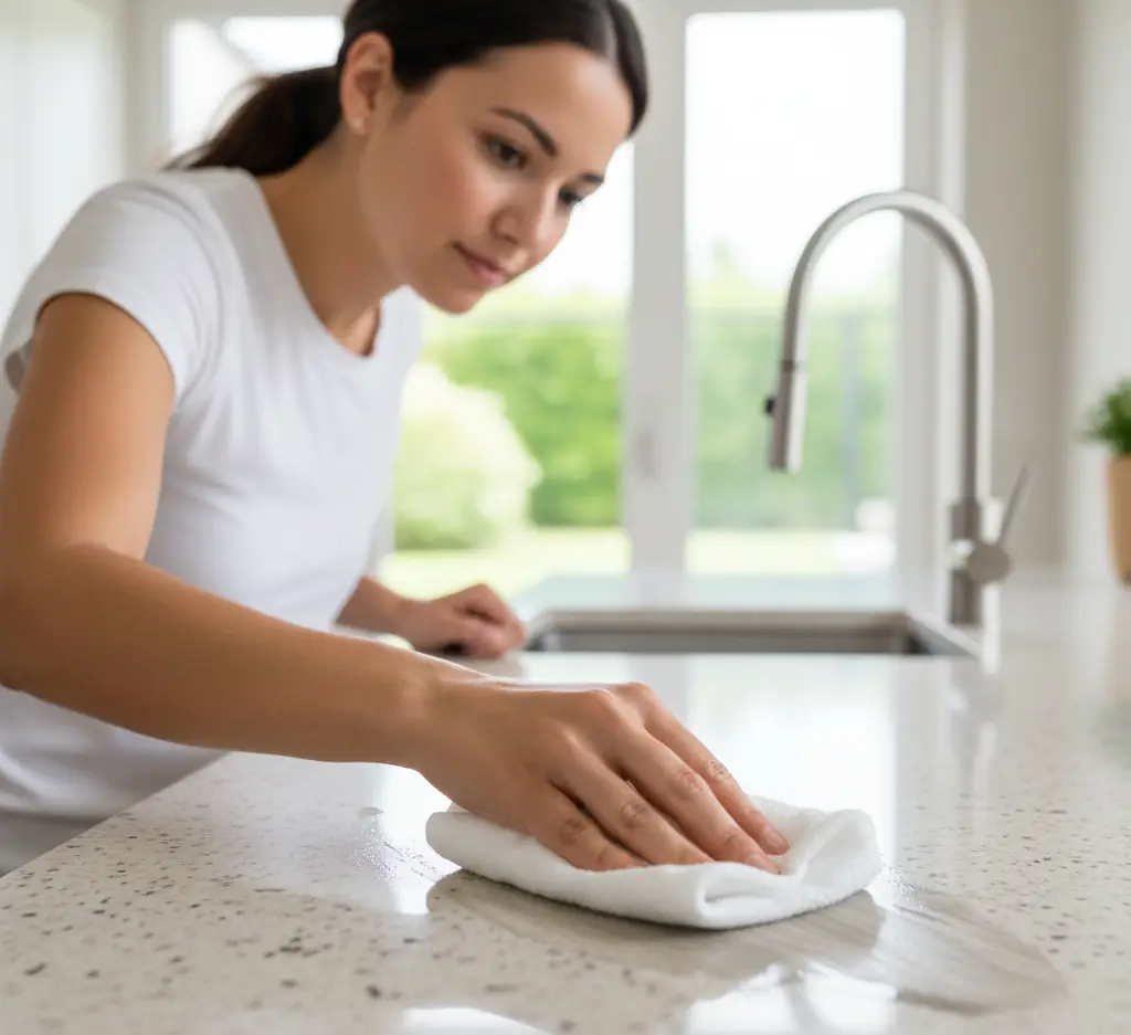 woman using wet wipe for cleaning