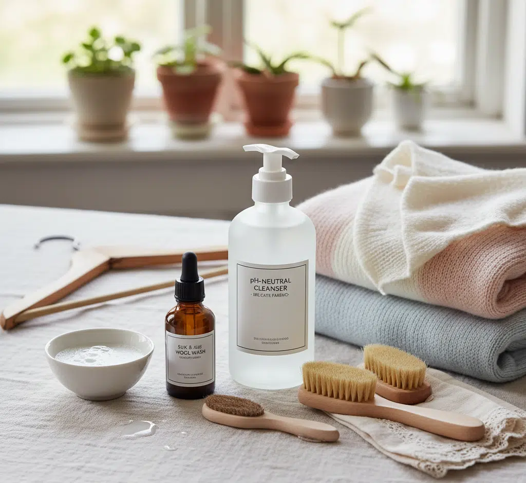 Delicate materials should be cleaned with pH-neutral products.