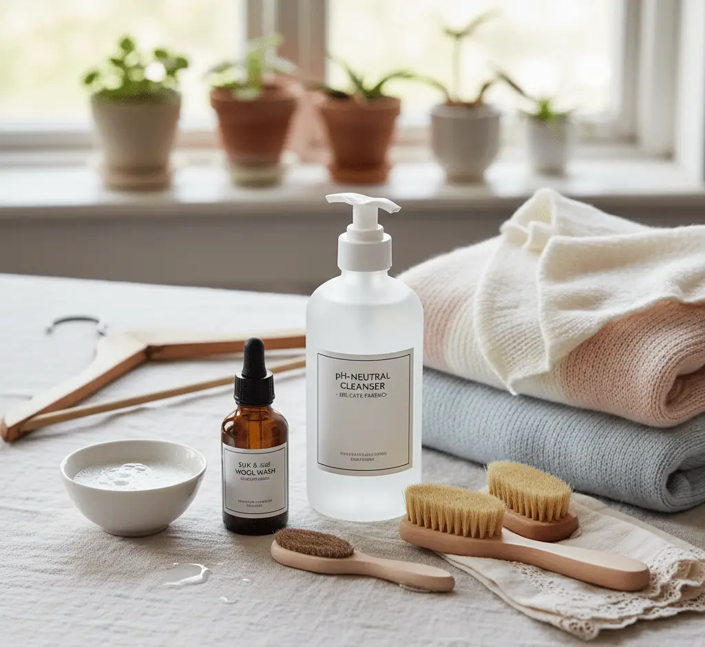 Delicate materials should be cleaned with pH-neutral products.