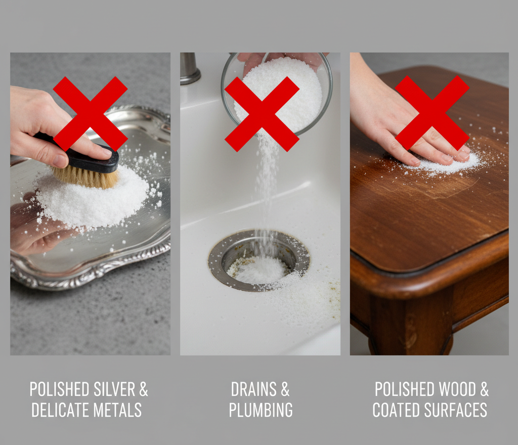 Where not to use coarse salt for cleaning