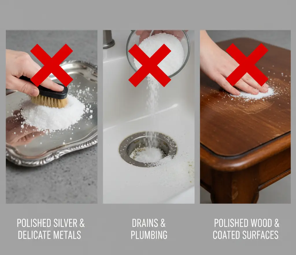 Where not to use coarse salt for cleaning