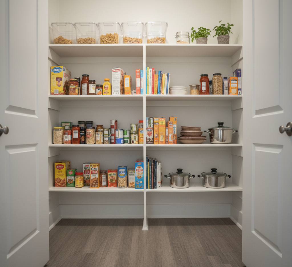 a clean and organized kitchen pantry