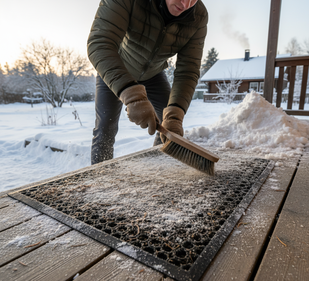 cleaning the winter doormat