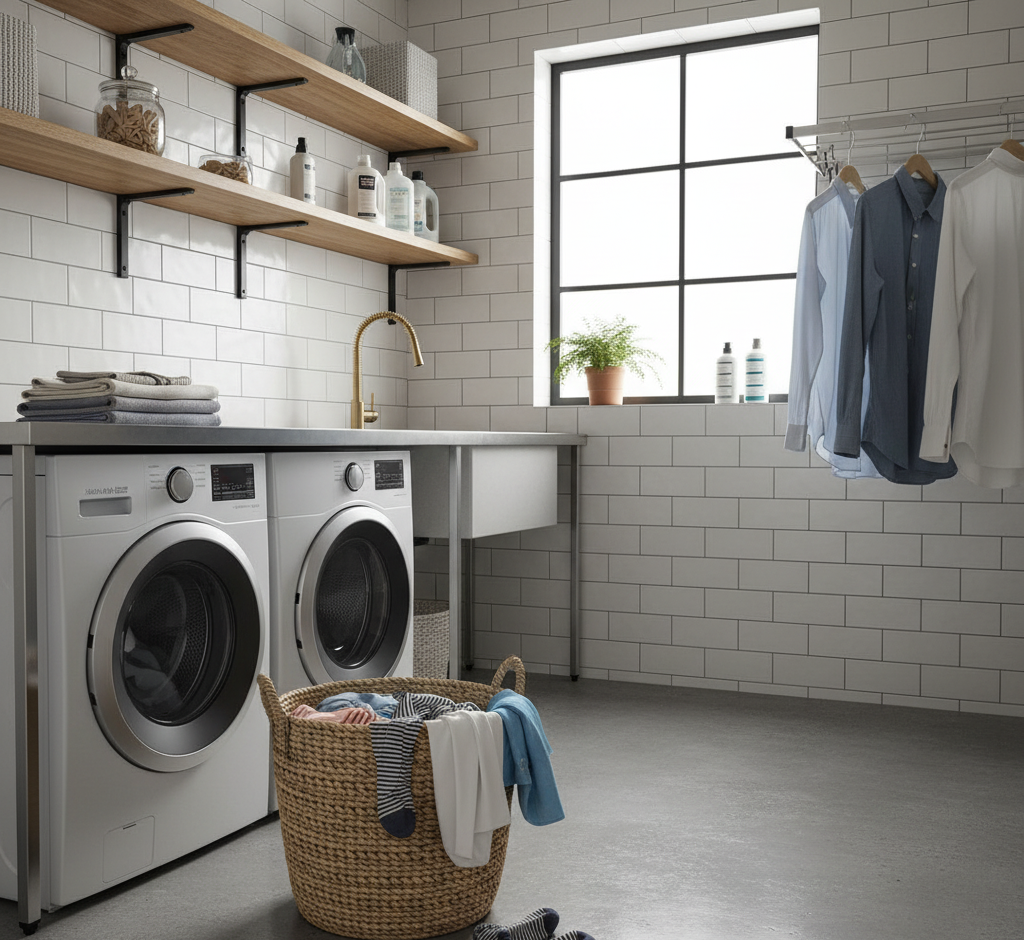 laundry basket in the laundry room