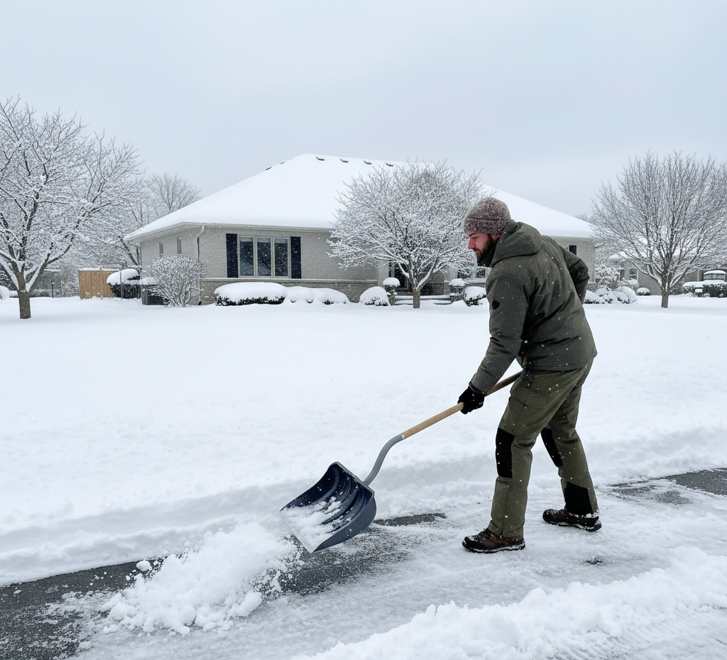 using a shovel to remove snow