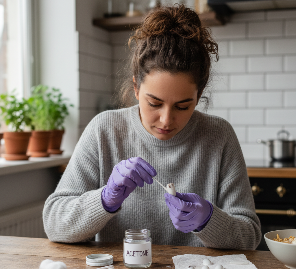 woman cleaning with acetone