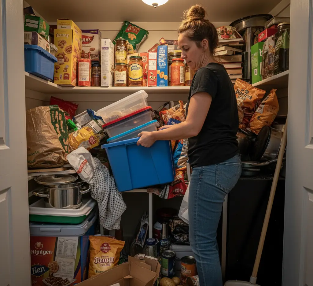 woman reorganizing kitchen pantry