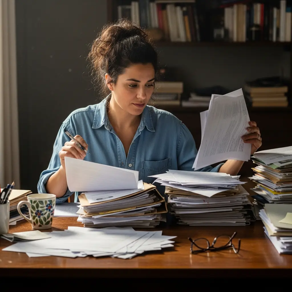 woman sorting through some papers