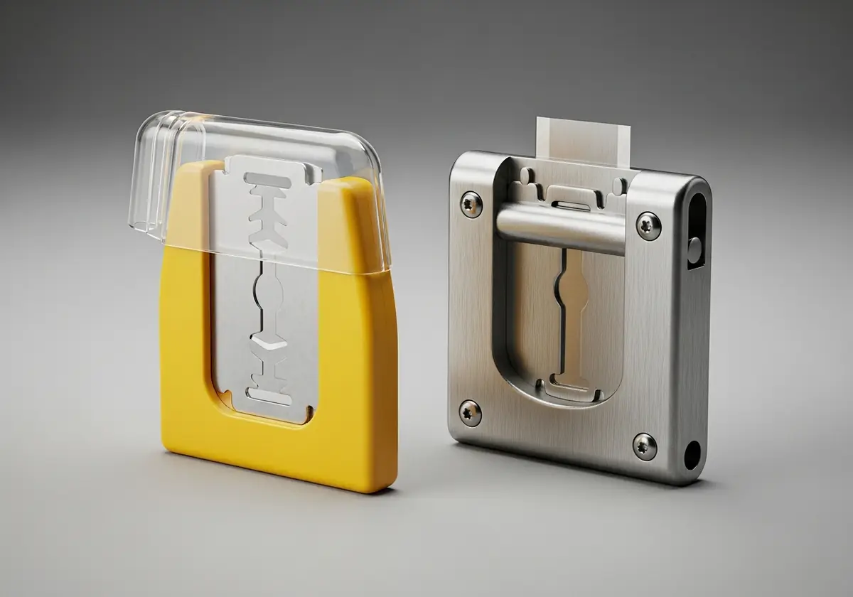 1 plastic and 1 metal razor blade scraper