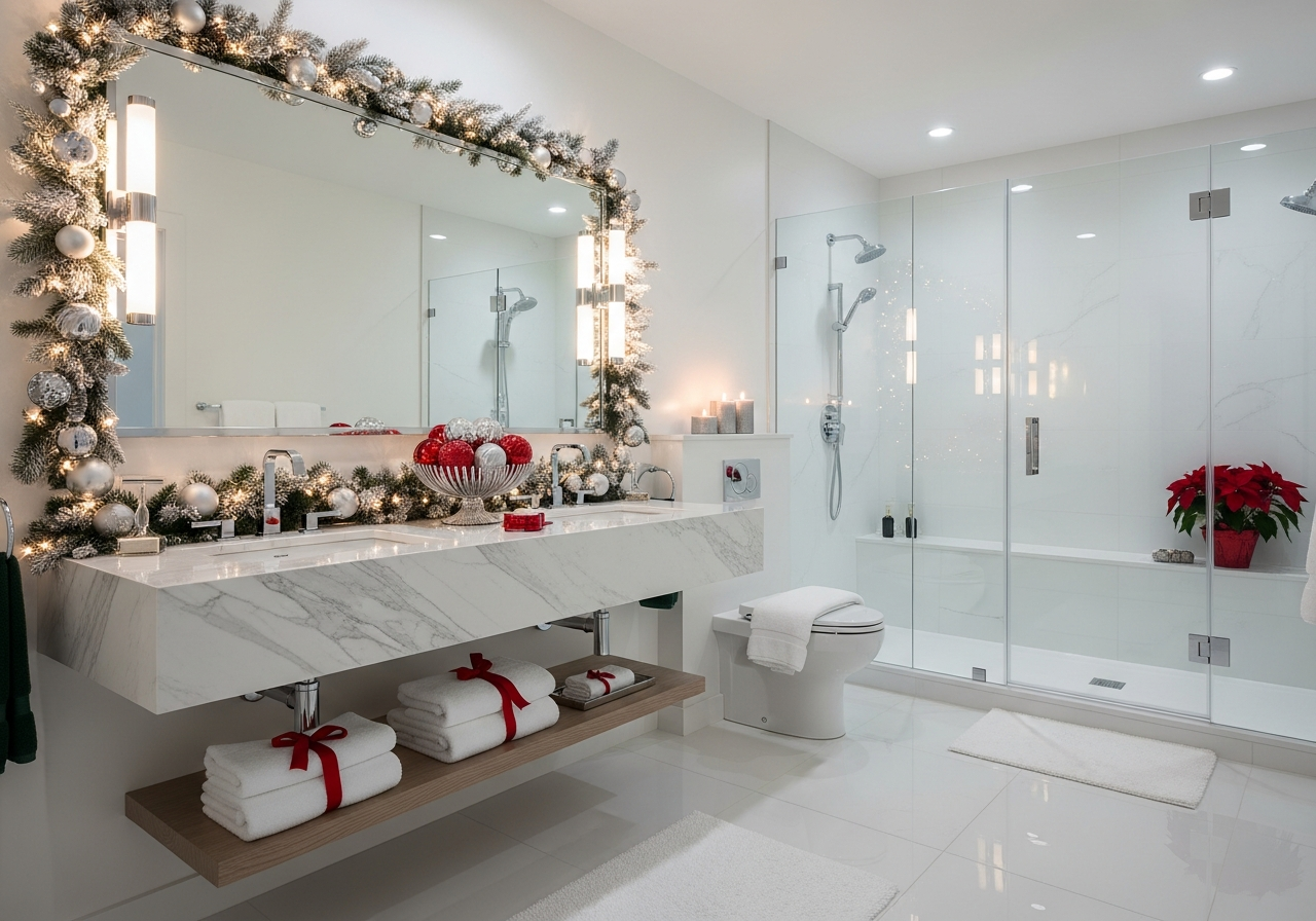 A clean bathroom for the holiday season.