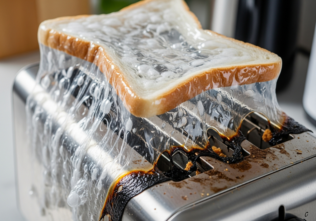 Melted plastic on toaster