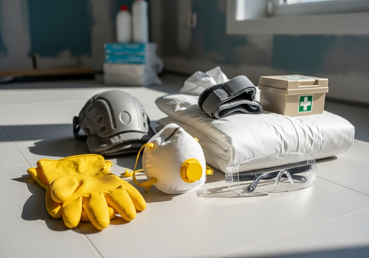 Protective items for cleaning a newly renovated house.