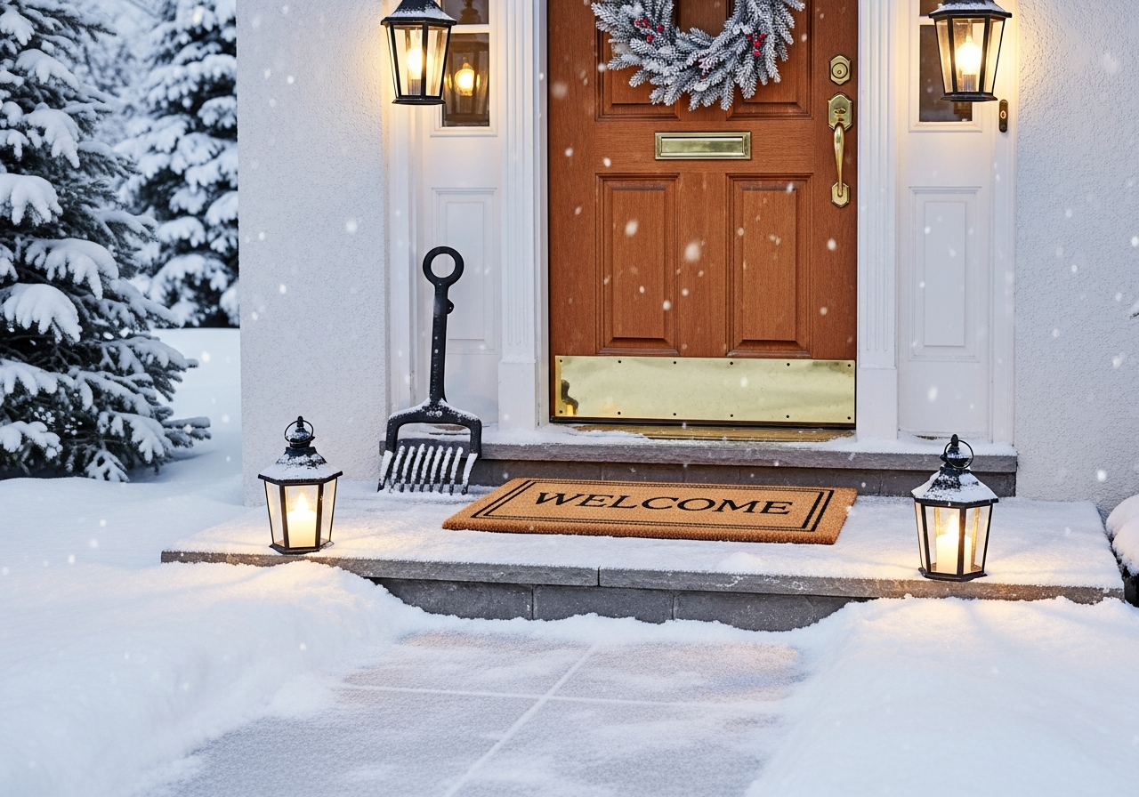 a house entrance snow for guests