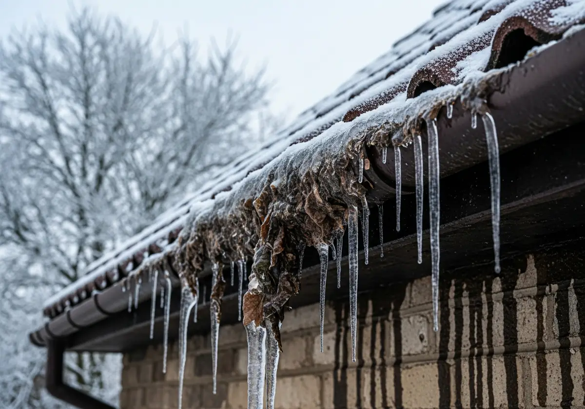 clogged gutters in winter