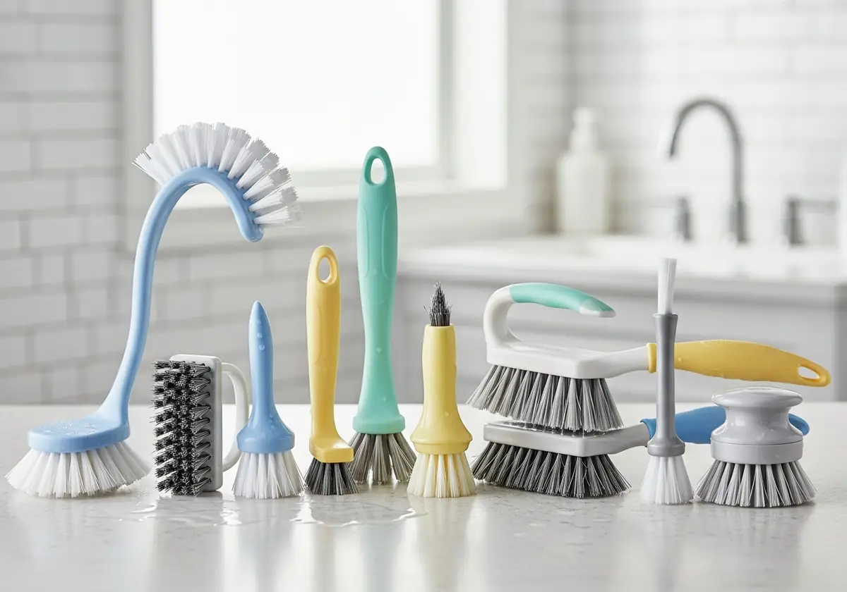 different shapes of bathroom cleaning brushes