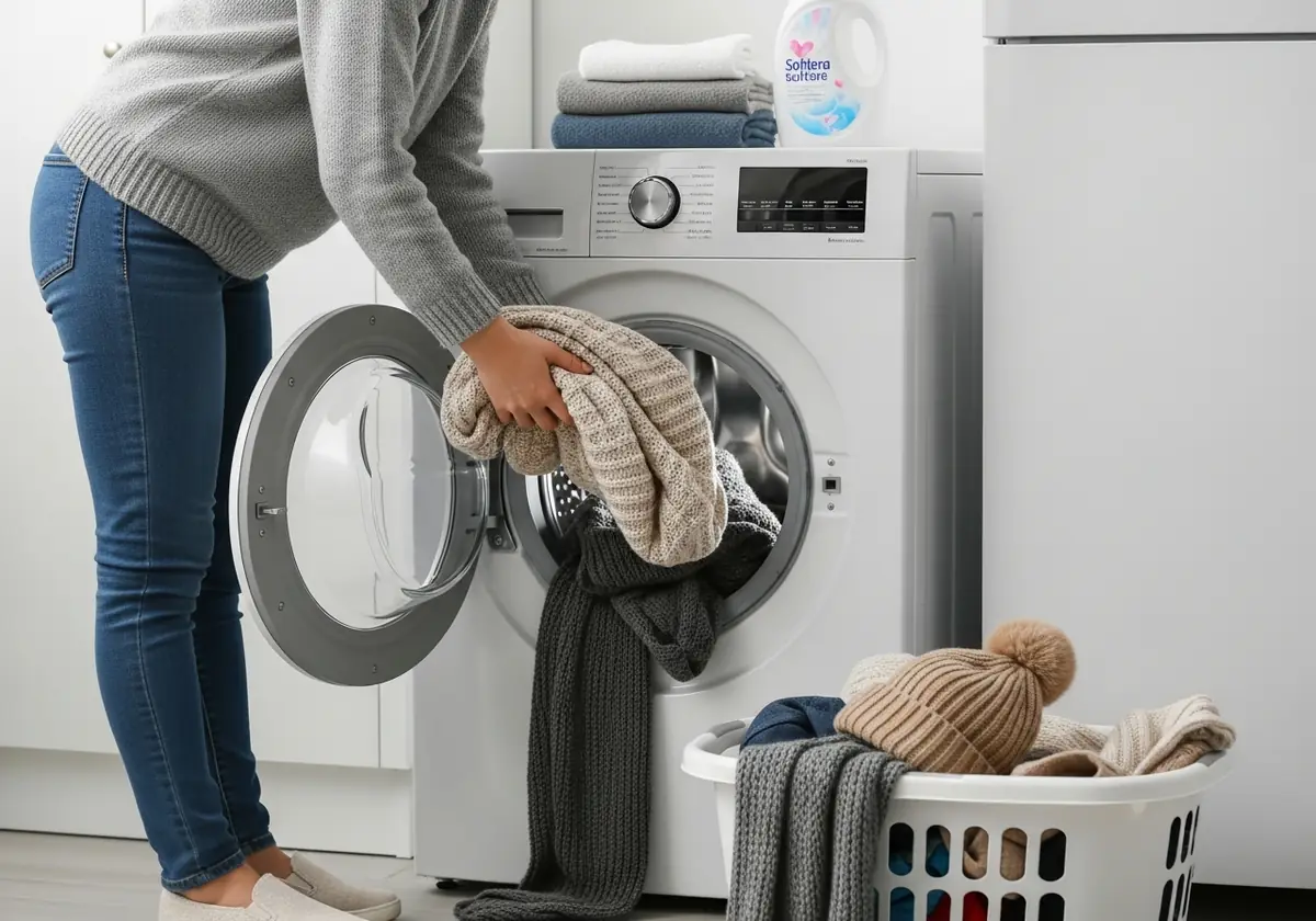 putting the winter clothes in the wash