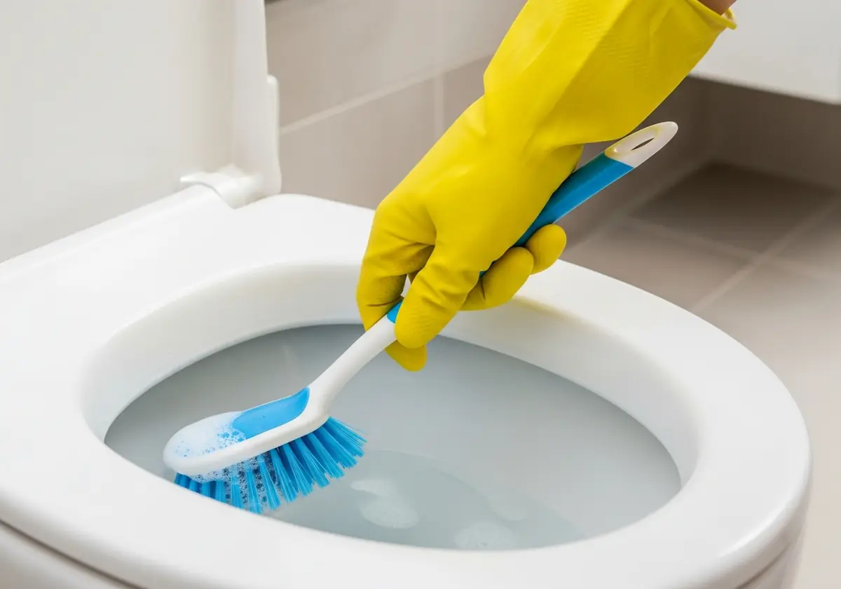using a toilet cleaning brush