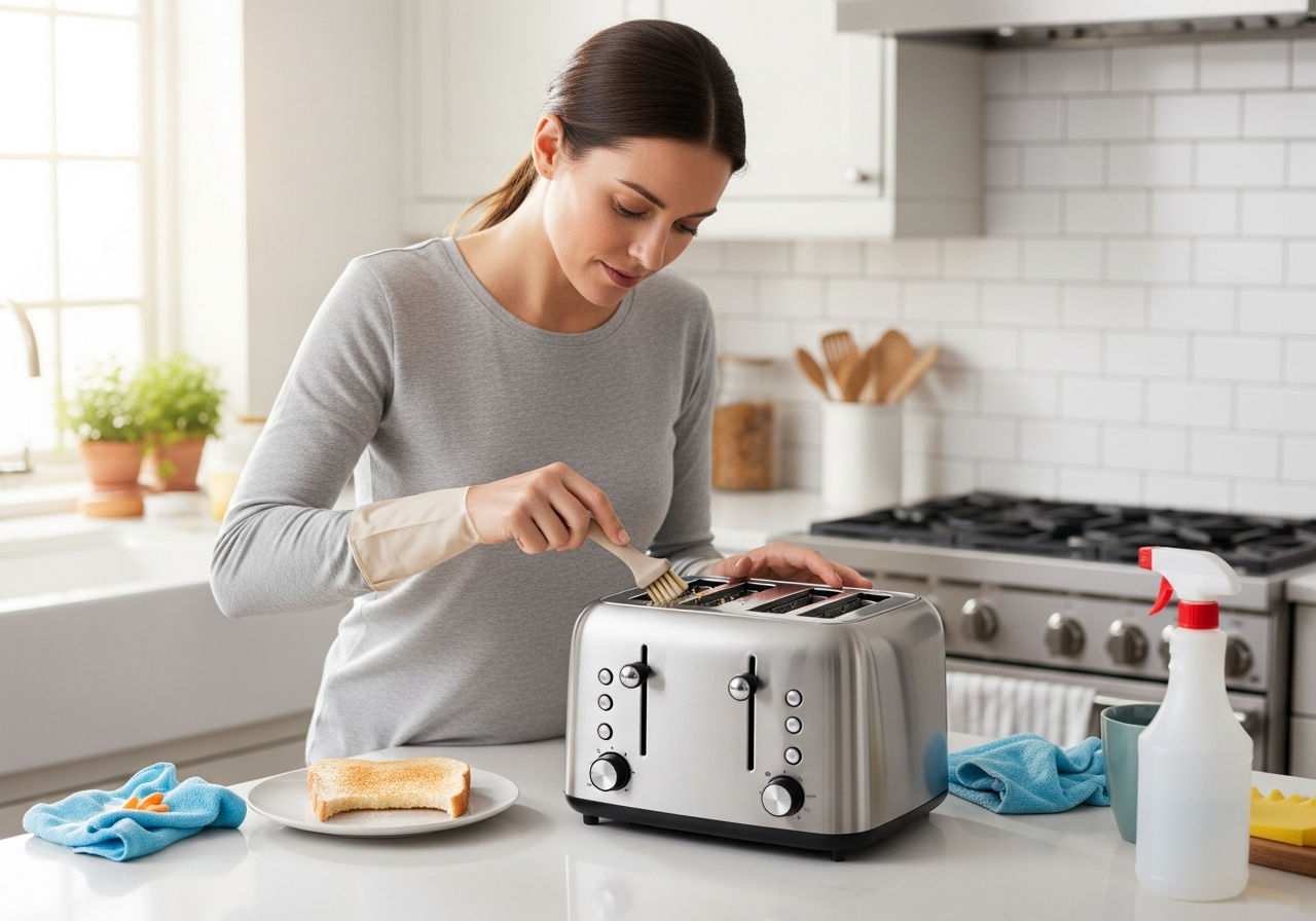 woman cleaning toaster