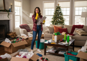 woman needing to organize the house for holiday guests