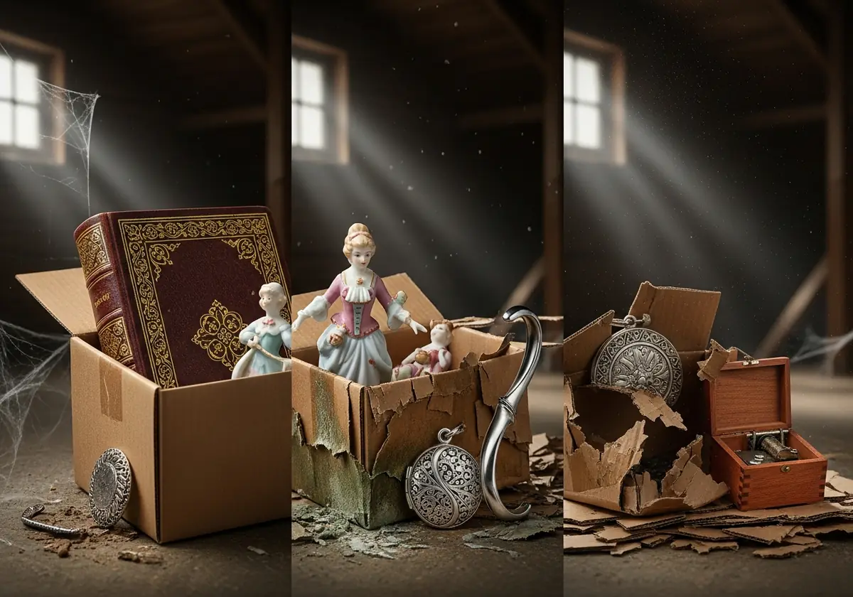 Cardboard box destroying valuable items over time.