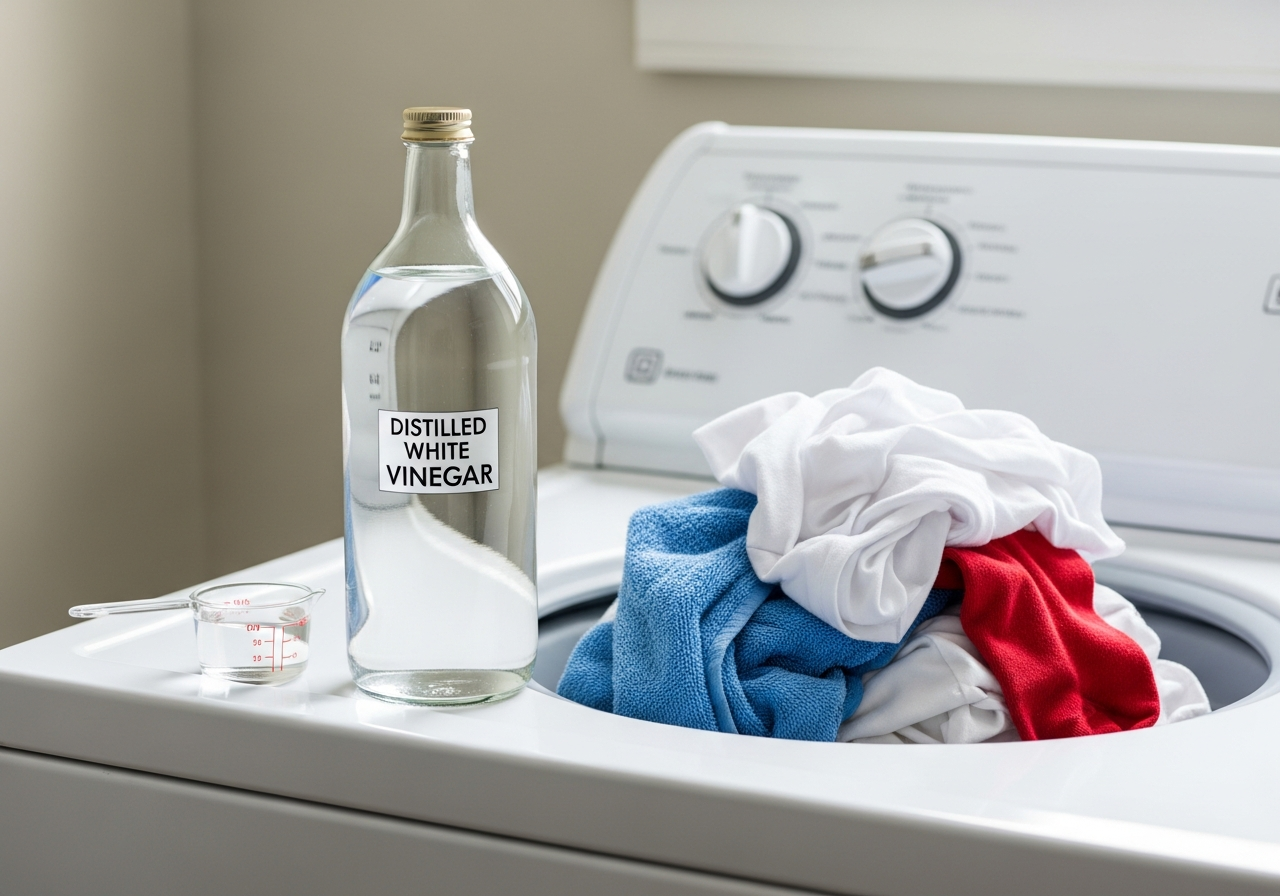Distilled white vinegar for washing clothes instead of fabric softener.