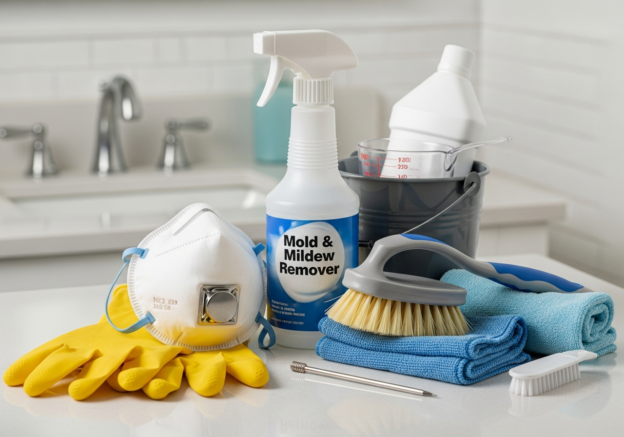 Equipment to use when cleaning mold from the bathroom.
