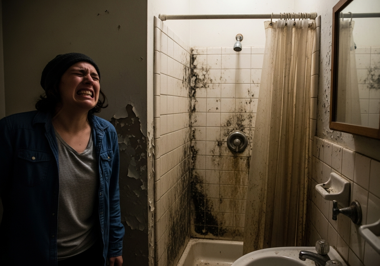 Guest disgusted by the bathroom because it has some shower mold.