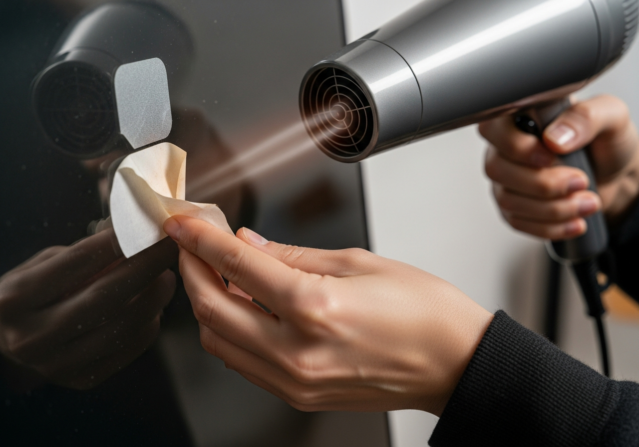 Heating the sticker with a hairdryer to try and remove it