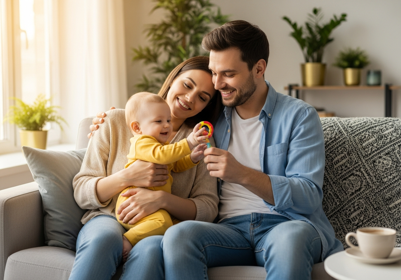 Parents with peace of mind enjoying their baby.