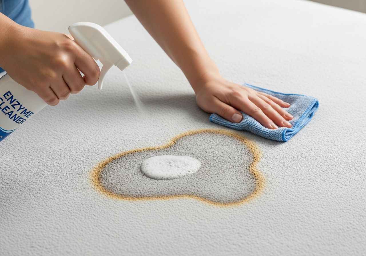 Using an enzyme cleaner to remove stains from the blanket.